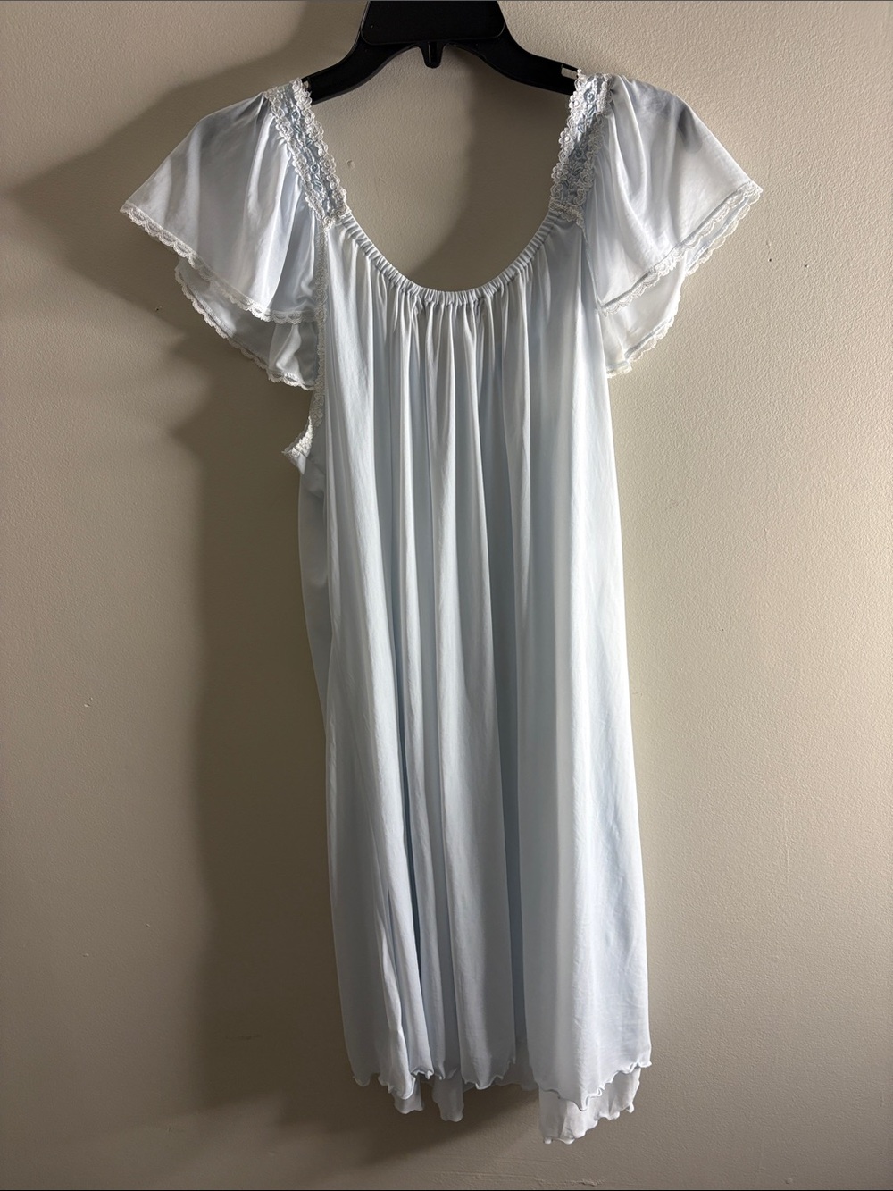 Light Blue Lace-Trim Flutter-Sleeve Chemise by - Picture 5 of 5